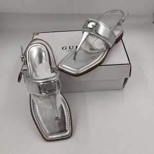 GUESS Arenna T-Strap F Metallic Silver-Tone Women's Size 8.5
